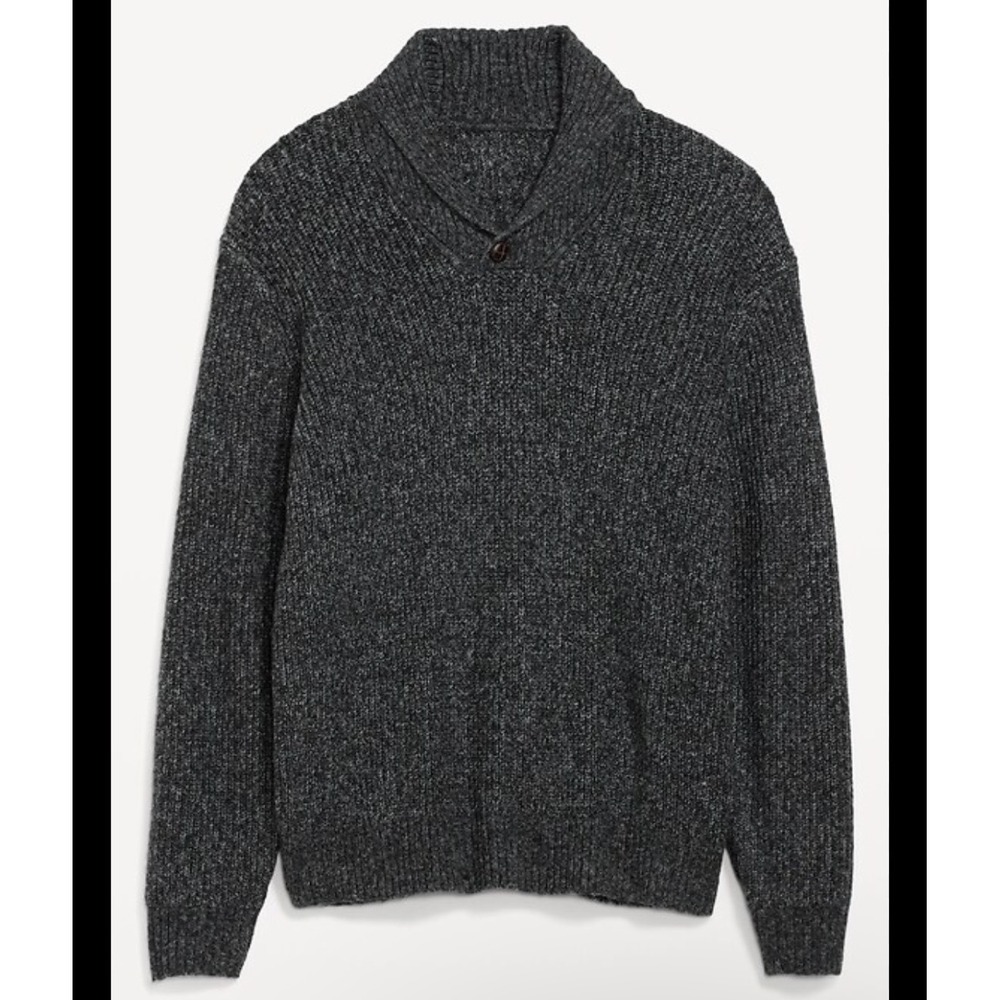 GAP | Men's 100% Cotton‎ Heathered Gray Textured Knit Shawl Collar Sweater, M